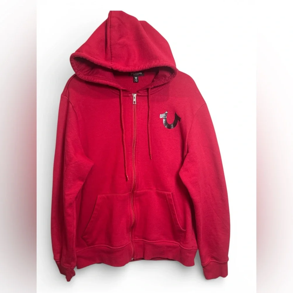 True Religion Y2K Red Zip Hoodie Graphic Logo Sweatshirt‎ L